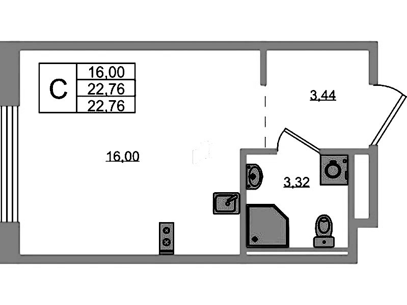 Квартира студия 22.76 м², 1/12 эт., ЖК «GloraX Новоселье»